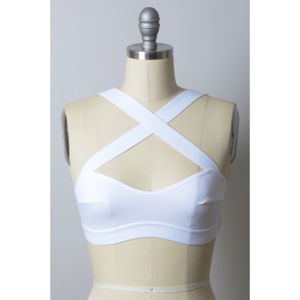 SOLD OUT White Cross Strap Front Solid Multi Way Low Cut Bralette - Picture 3 of 7